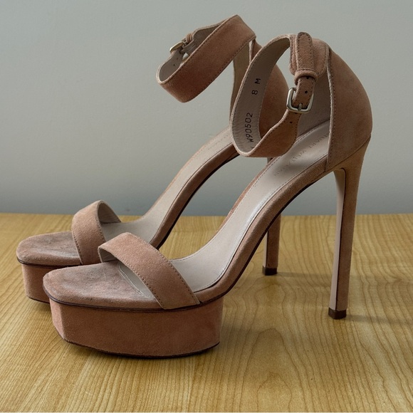 Stuart Weitzman Suede Platform Ankle Strap Heels Blush Nude 8M - Picture 1 of 6